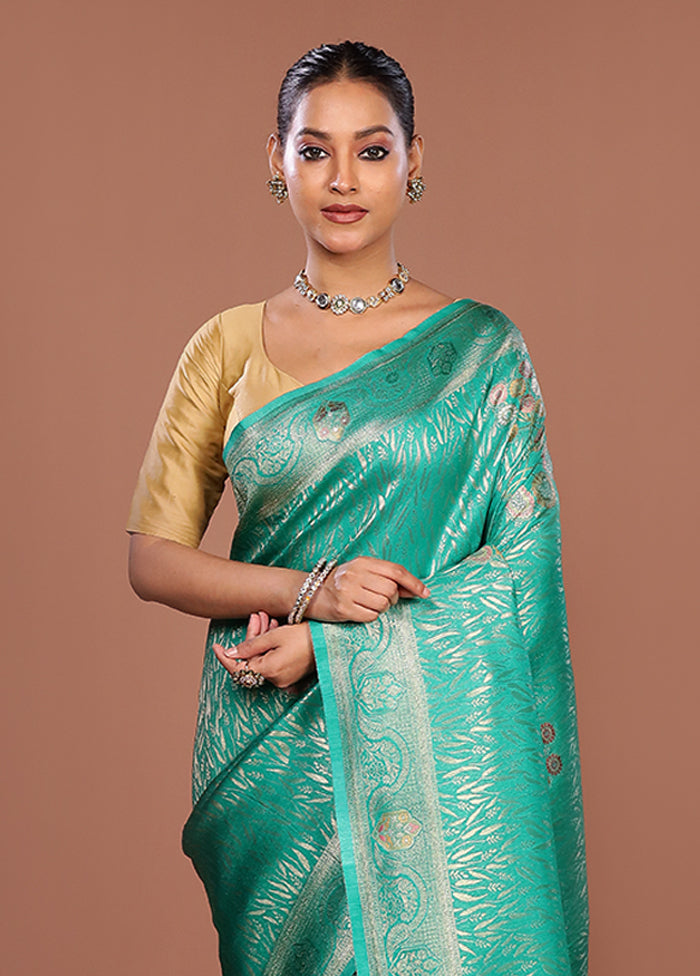 Green Dupion Silk Saree With Blouse Piece