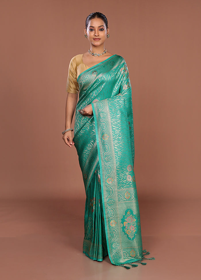 Green Dupion Silk Saree With Blouse Piece