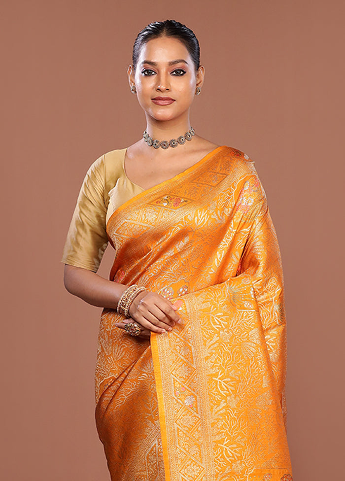 Yellow Dupion Silk Saree With Blouse Piece