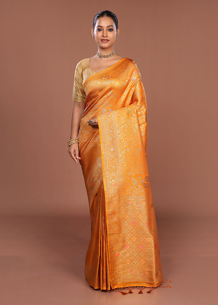 Yellow Dupion Silk Saree With Blouse Piece
