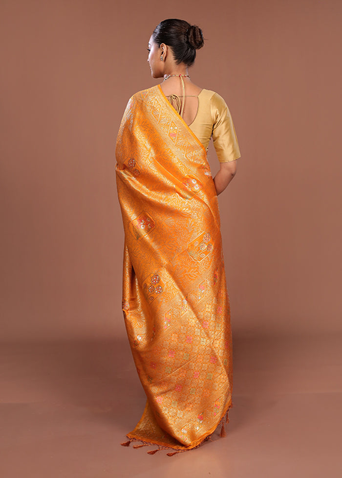 Yellow Dupion Silk Saree With Blouse Piece