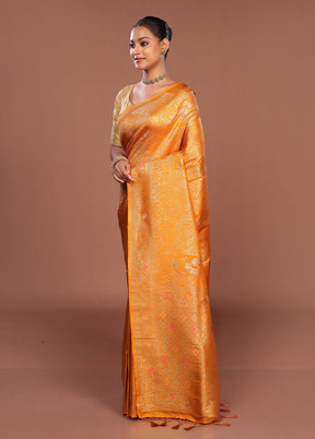 Yellow Dupion Silk Saree With Blouse Piece