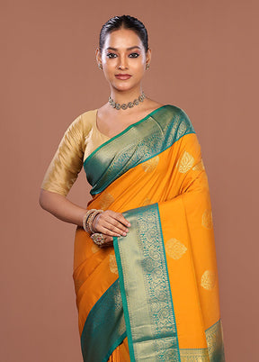 Yellow Kanjivaram Silk Saree With Blouse Piece
