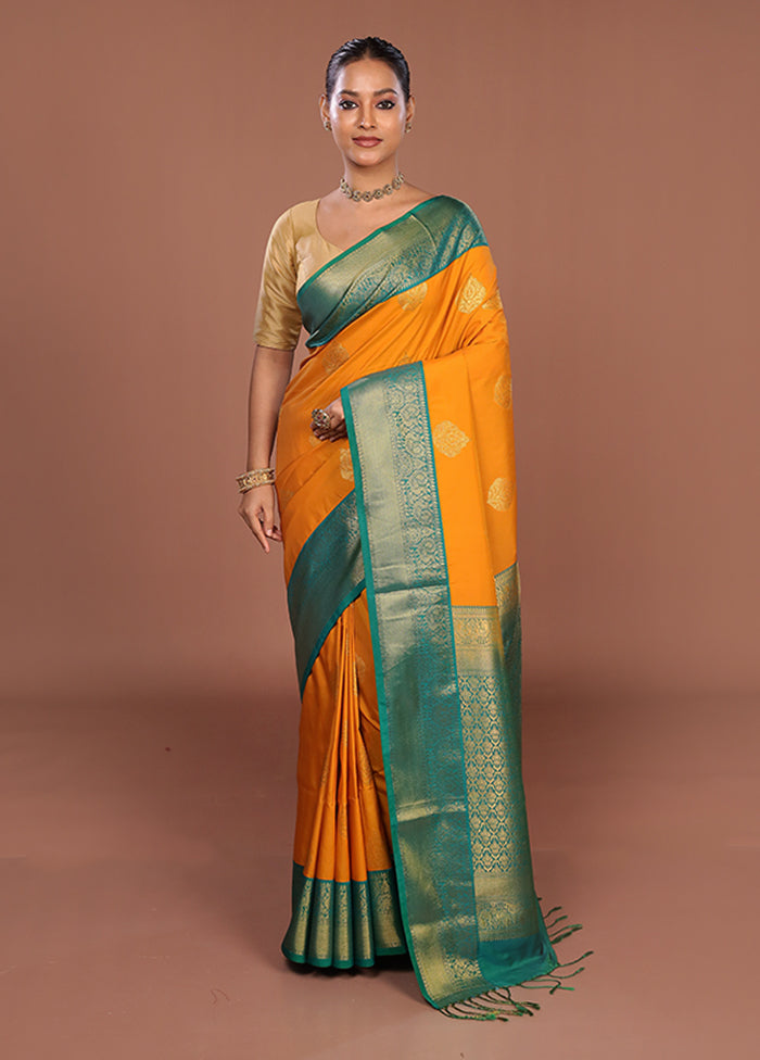 Yellow Kanjivaram Silk Saree With Blouse Piece