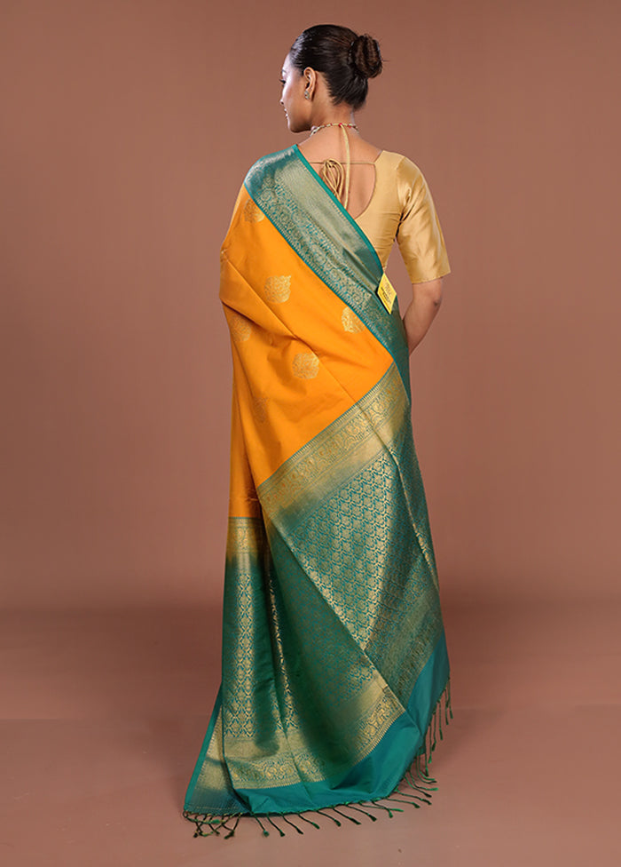 Yellow Kanjivaram Silk Saree With Blouse Piece