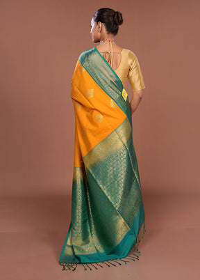 Yellow Kanjivaram Silk Saree With Blouse Piece