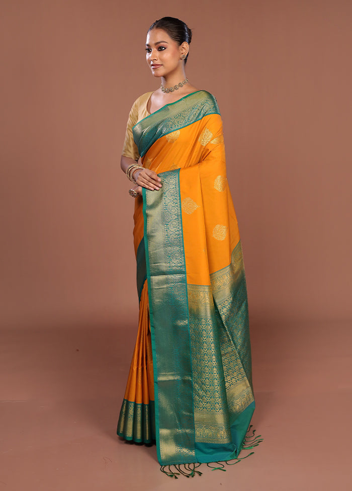 Yellow Kanjivaram Silk Saree With Blouse Piece