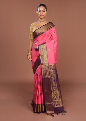 Pink Kanjivaram Silk Saree With Blouse Piece