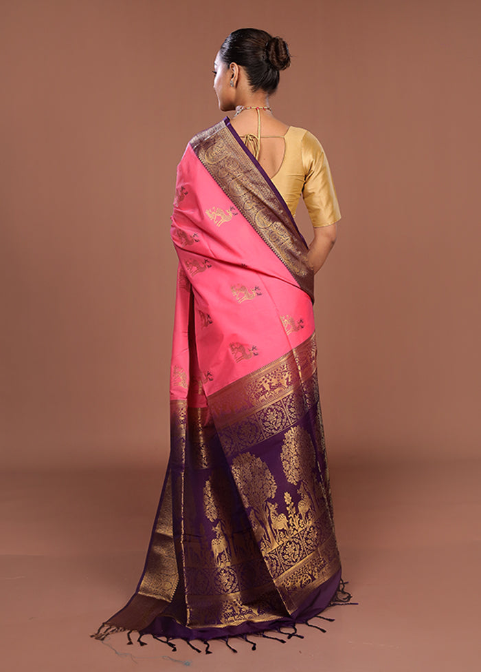 Pink Kanjivaram Silk Saree With Blouse Piece