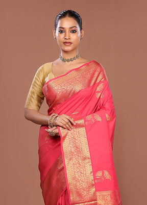 Pink Kanjivaram Silk Saree With Blouse Piece