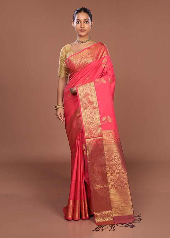 Pink Kanjivaram Silk Saree With Blouse Piece