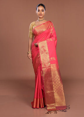 Pink Kanjivaram Silk Saree With Blouse Piece