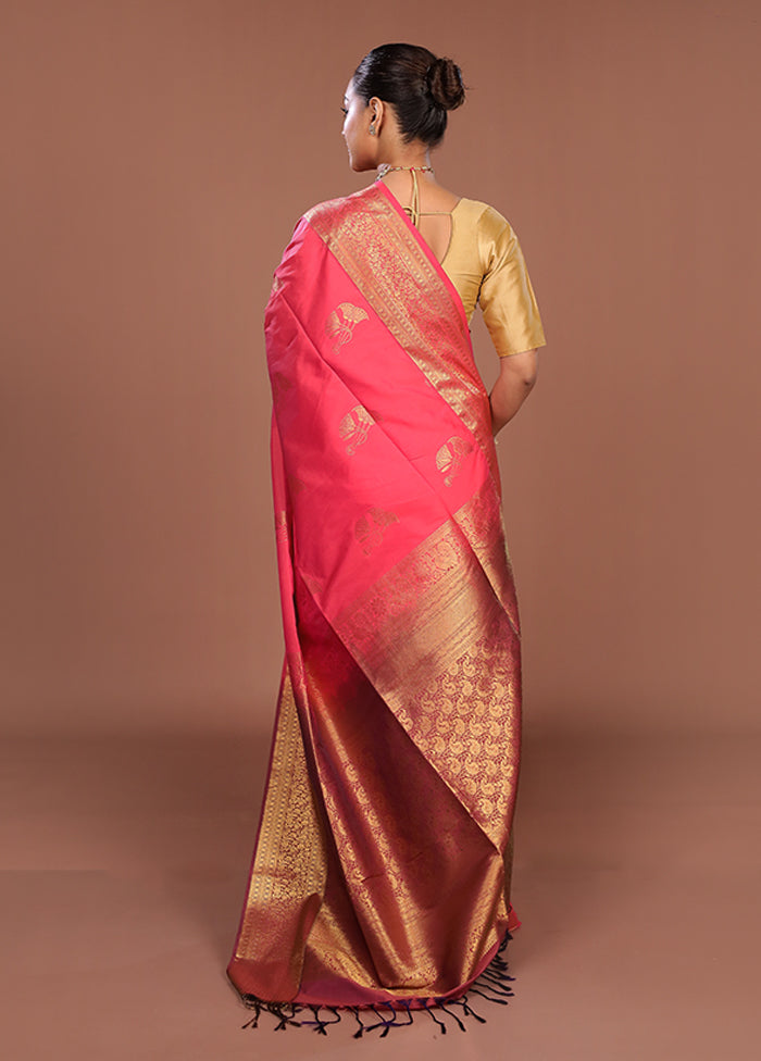 Pink Kanjivaram Silk Saree With Blouse Piece
