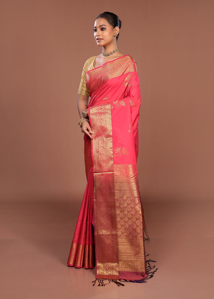 Pink Kanjivaram Silk Saree With Blouse Piece