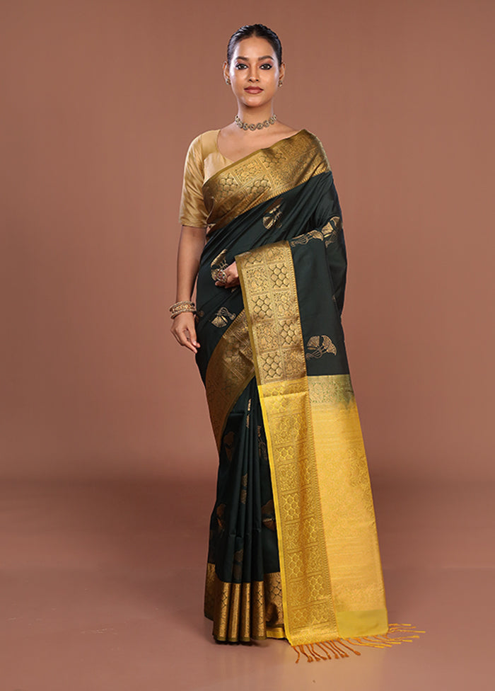 Blue Kanjivaram Silk Saree With Blouse Piece