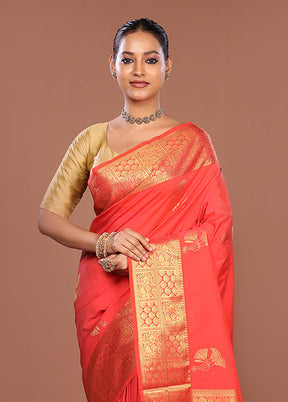 Pink Kanjivaram Silk Saree With Blouse Piece