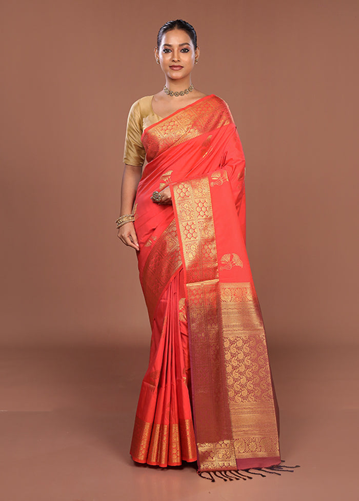Pink Kanjivaram Silk Saree With Blouse Piece
