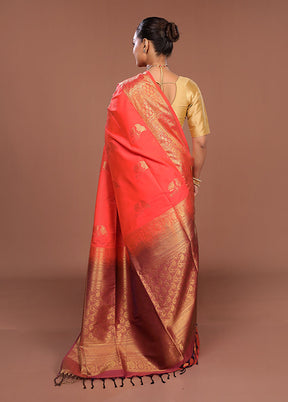 Pink Kanjivaram Silk Saree With Blouse Piece