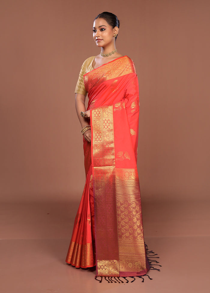 Pink Kanjivaram Silk Saree With Blouse Piece