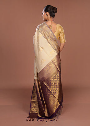 Cream Kanjivaram Silk Saree With Blouse Piece