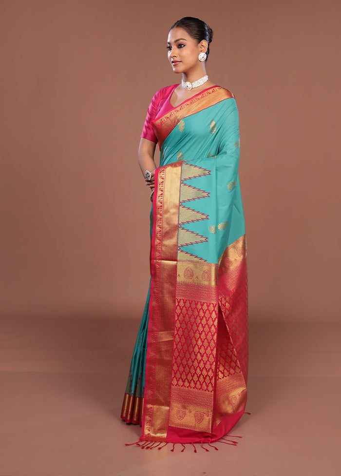 Green Kanjivaram Silk Saree With Blouse Piece