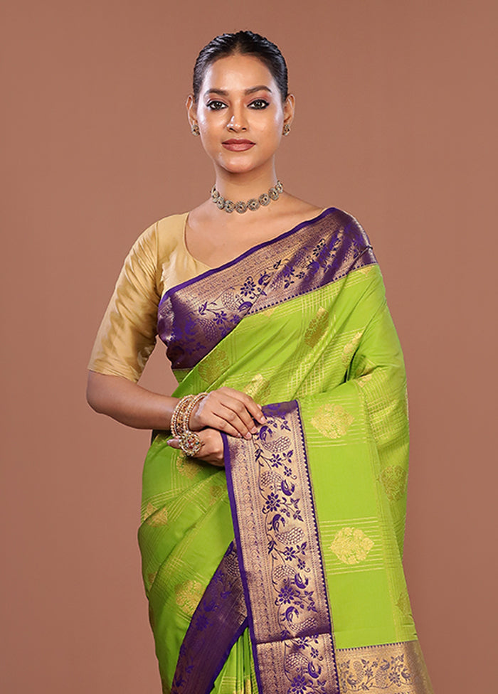 Green Kanjivaram Silk Saree With Blouse Piece