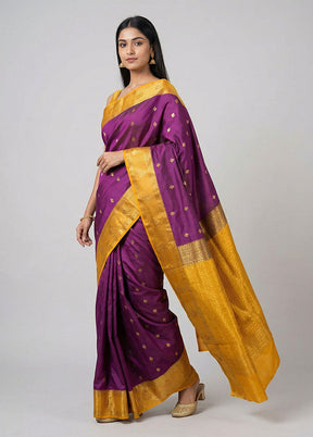 Purple Kanjivaram Silk Saree With Blouse Piece