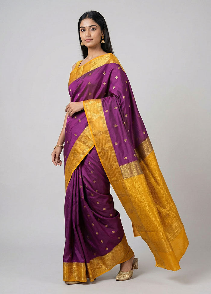 Purple Kanjivaram Silk Saree With Blouse Piece