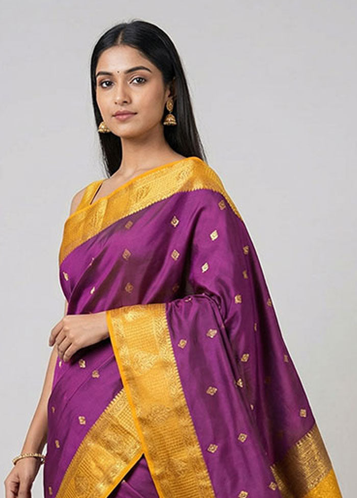 Purple Kanjivaram Silk Saree With Blouse Piece