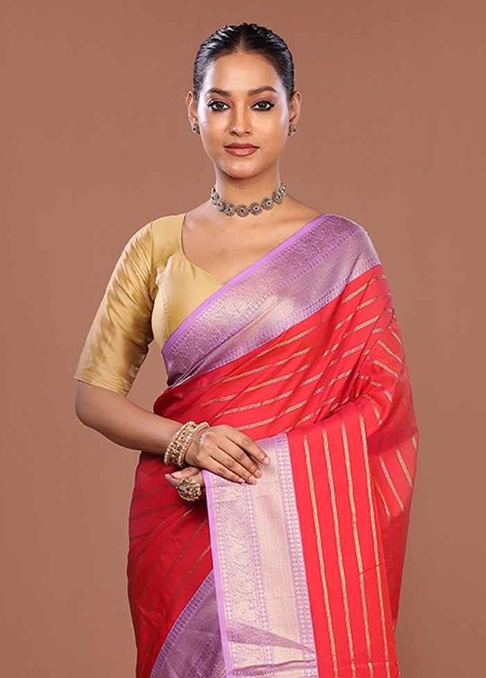 Red Kanjivaram Silk Saree With Blouse Piece