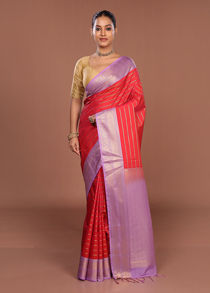 Red Kanjivaram Silk Saree With Blouse Piece