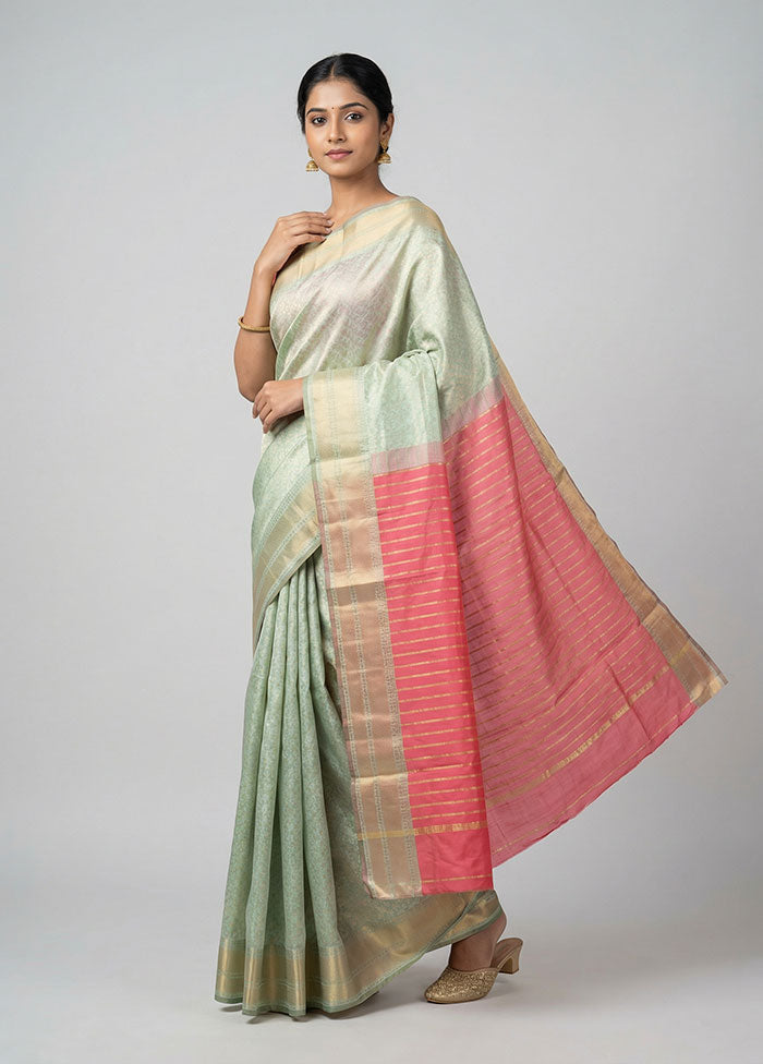 Pink Kanjivaram Silk Saree With Blouse Piece