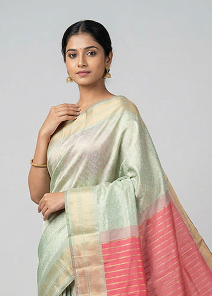 Pink Kanjivaram Silk Saree With Blouse Piece
