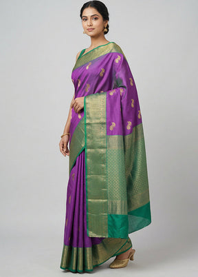 Purple Kanjivaram Silk Saree With Blouse Piece