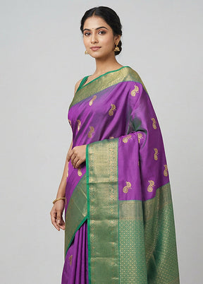 Purple Kanjivaram Silk Saree With Blouse Piece