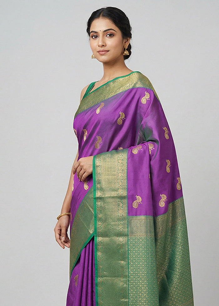 Purple Kanjivaram Silk Saree With Blouse Piece