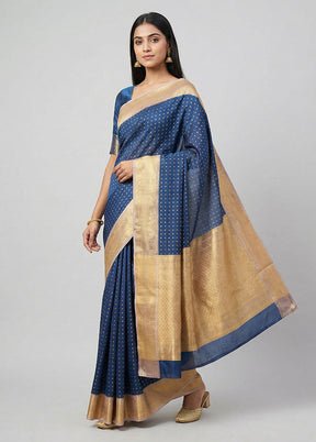 Blue Kanjivaram Silk Saree With Blouse Piece