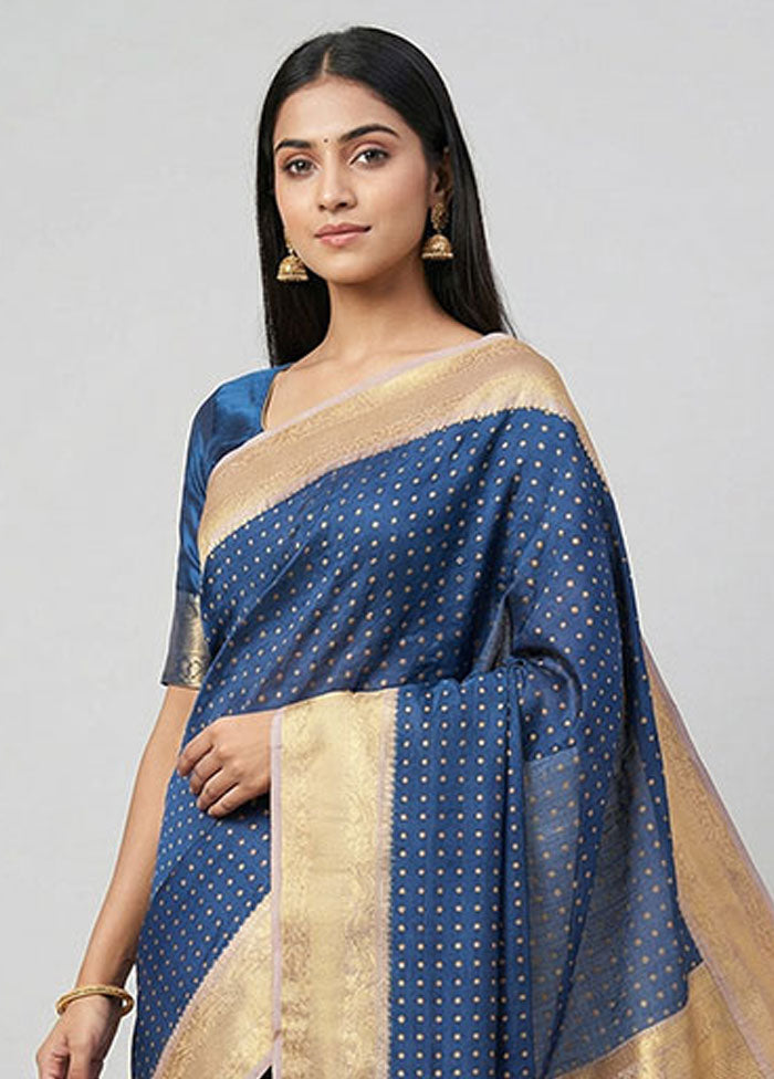 Blue Kanjivaram Silk Saree With Blouse Piece