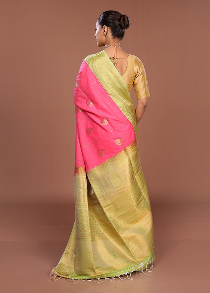 Pink Kanjivaram Silk Saree With Blouse Piece
