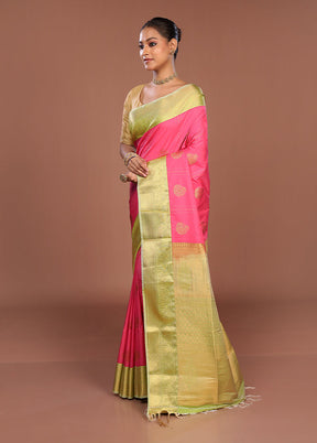 Pink Kanjivaram Silk Saree With Blouse Piece