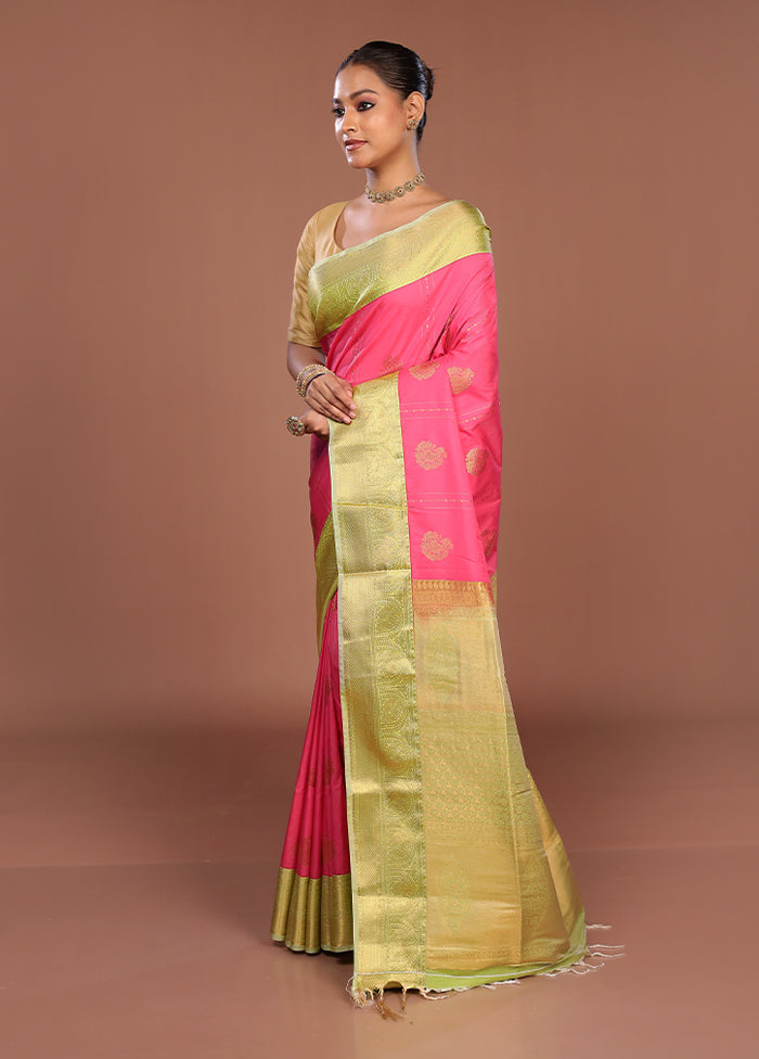 Pink Kanjivaram Silk Saree With Blouse Piece