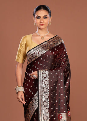 Maroon Banarasi Silk Saree With Blouse Piece