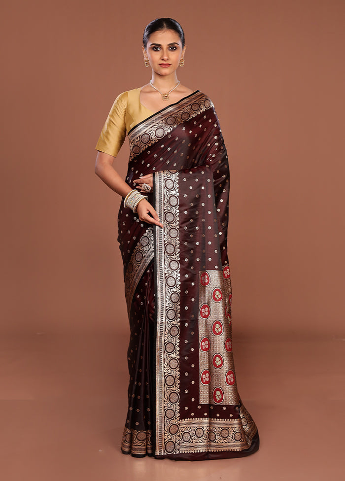 Maroon Banarasi Silk Saree With Blouse Piece