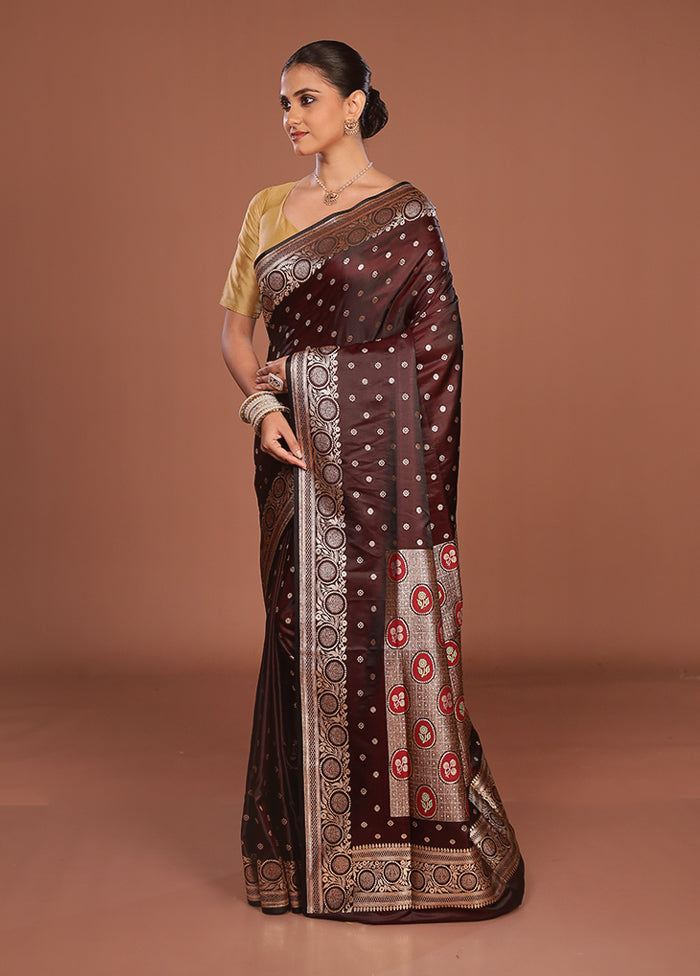 Maroon Banarasi Silk Saree With Blouse Piece