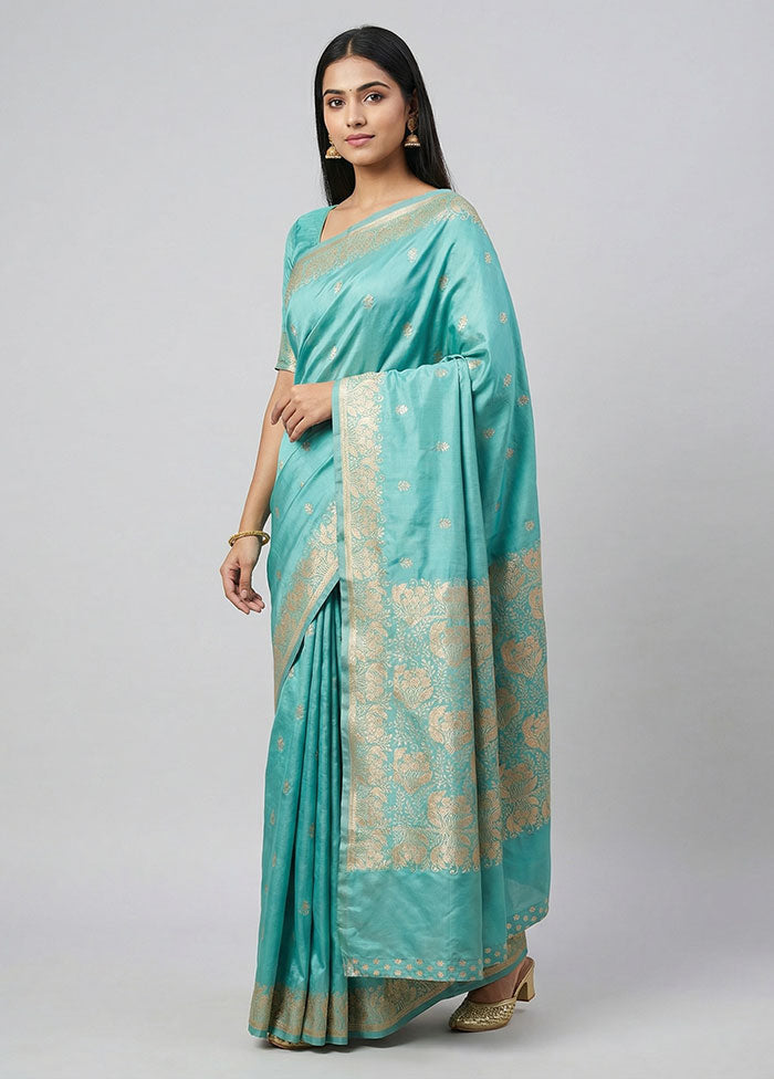 Blue Banarasi Silk Saree With Blouse Piece