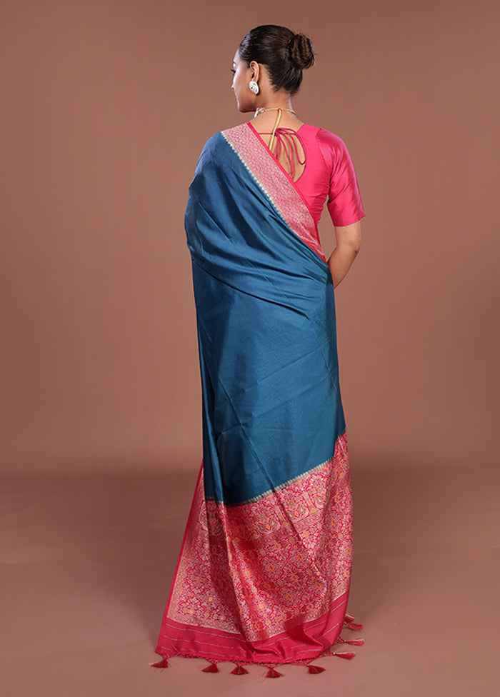Blue Dupion Silk Saree With Blouse Piece
