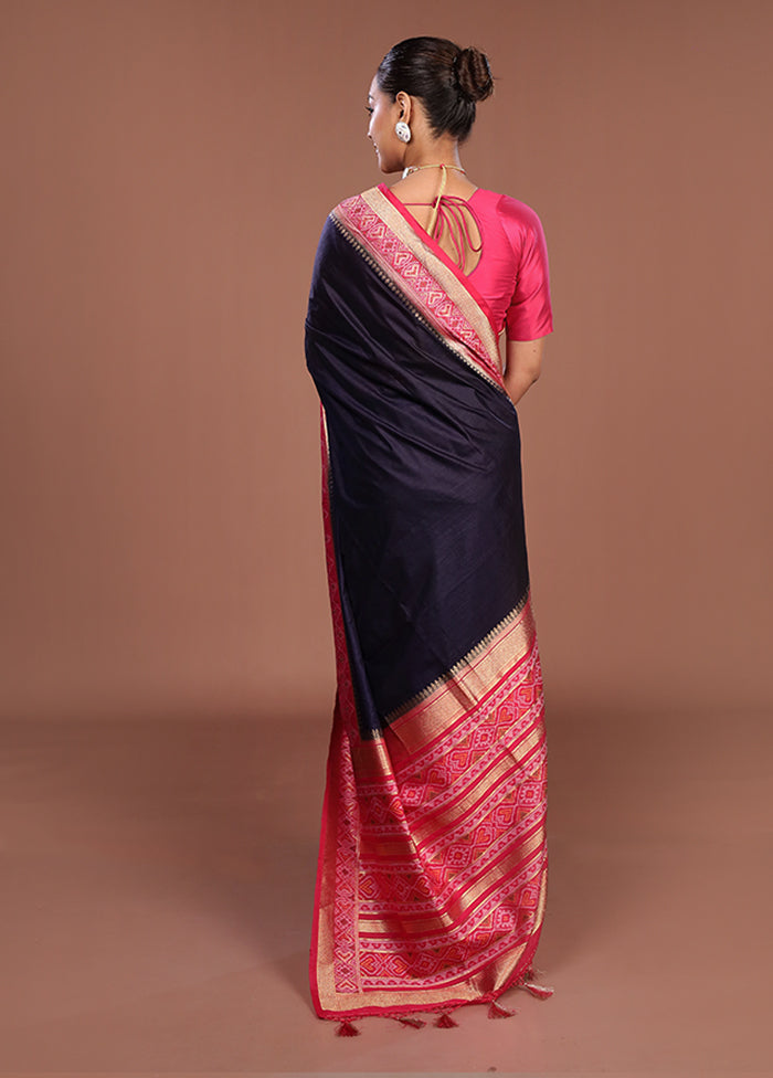 Blue Dupion Silk Saree With Blouse Piece