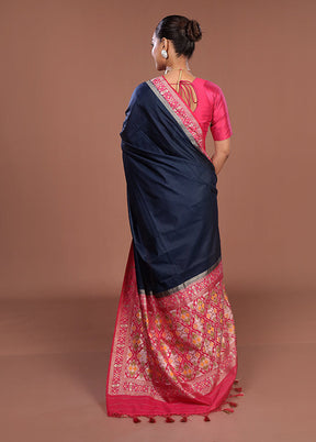 Blue Dupion Silk Saree With Blouse Piece
