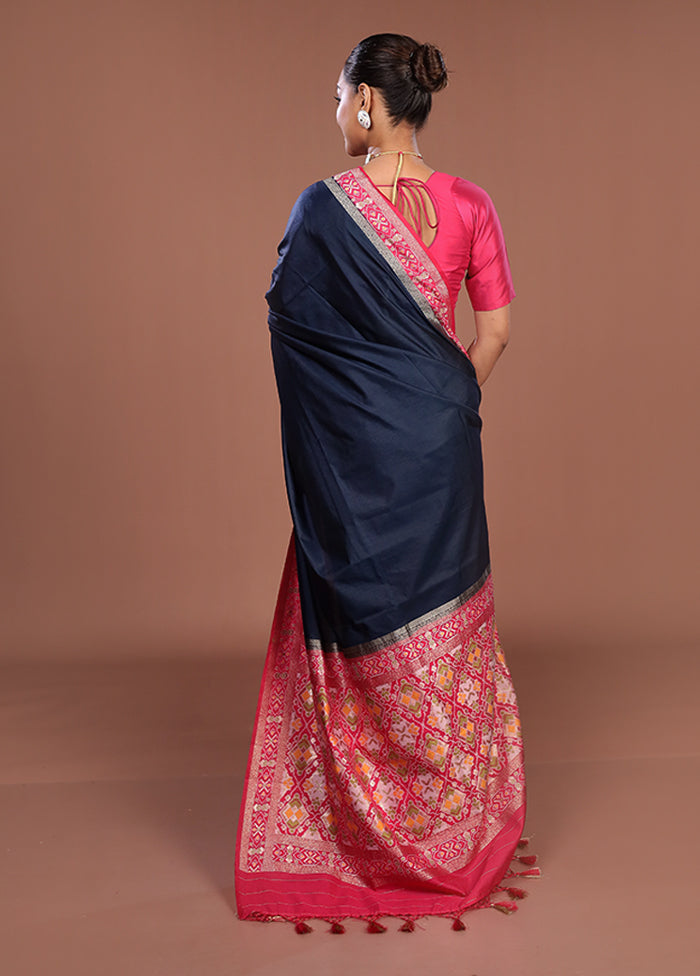 Blue Dupion Silk Saree With Blouse Piece