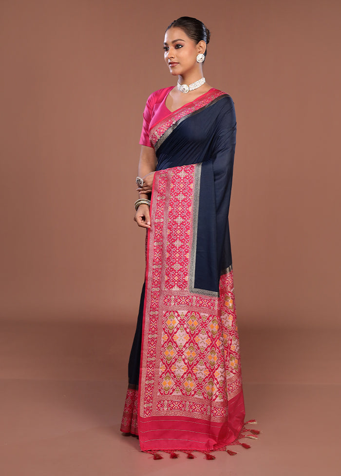 Blue Dupion Silk Saree With Blouse Piece
